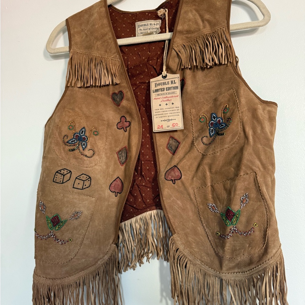 Ralph Lauren Double RL Tan Suede Vest with Embroidery - Picture 5 of 8